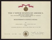 Meritorious Service Medal certificate for Captain Robert G. Black